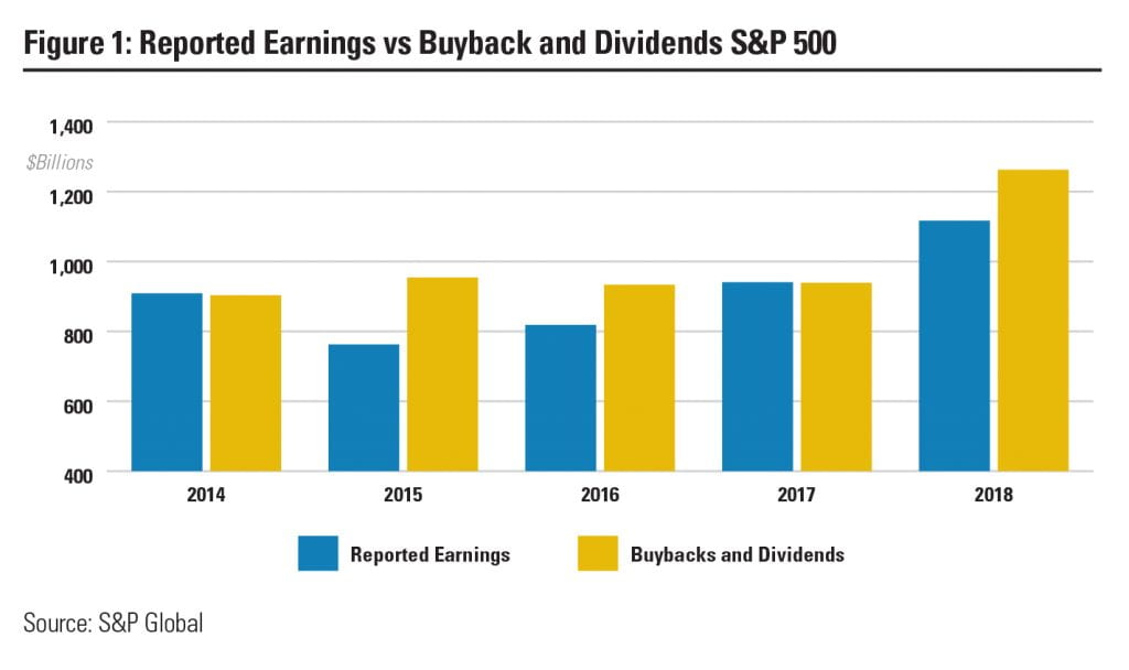 reported earnings vs buyback and dividends S&P 500