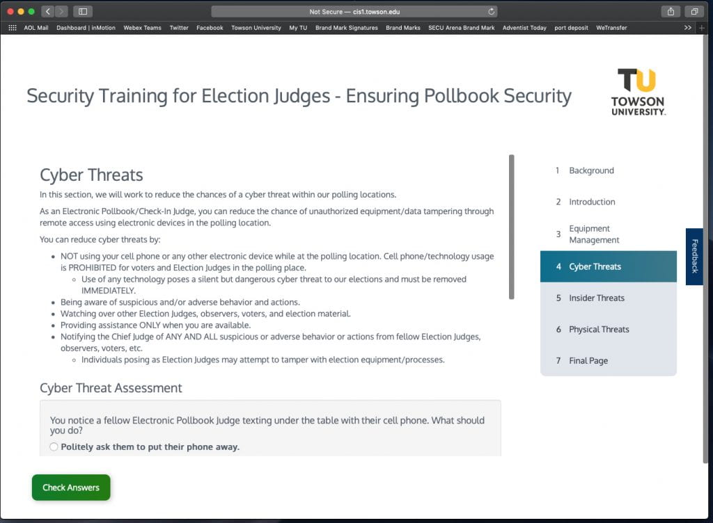 screenshot of the training module on pollbook security