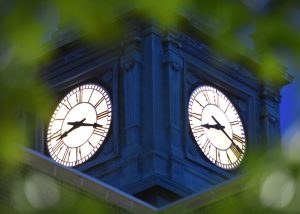 Stephens Hall Clock Tower at Night