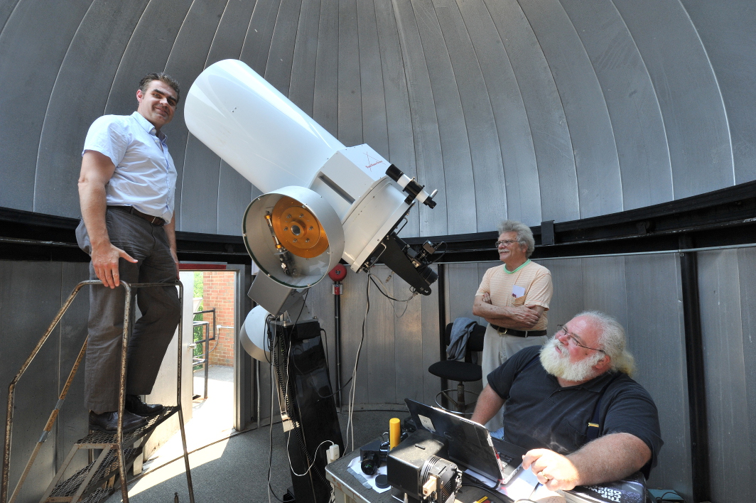 Taking data through the wrong end of TU’s new telescope with colleagues Tom Krause (middle) and Alex Storrs (2012).