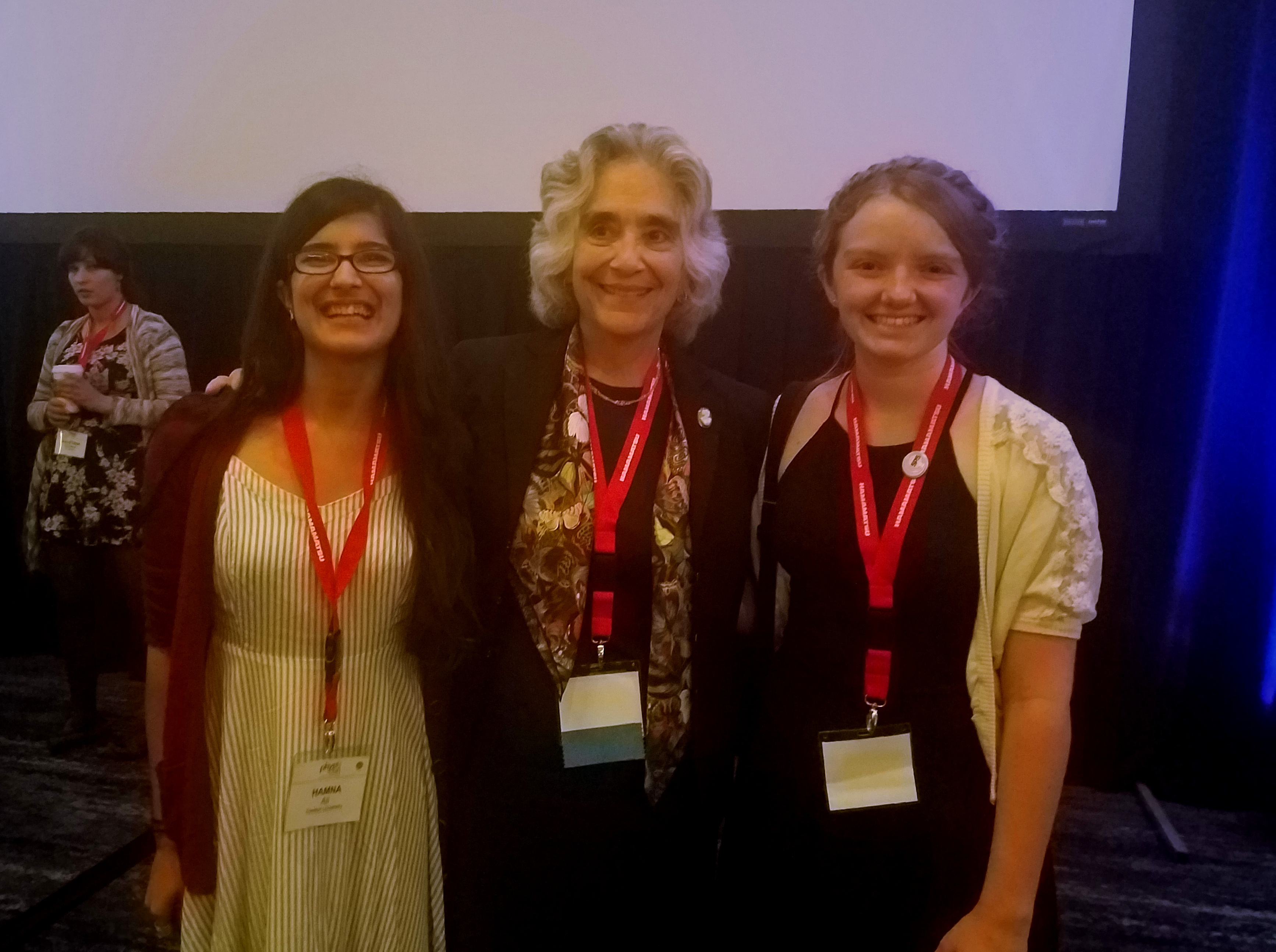 Hamna (left) and Rachael Huxford (right) with world-famous astronomer Jocelyn Bell Burnell at PhysCon 2016 in San Francisco