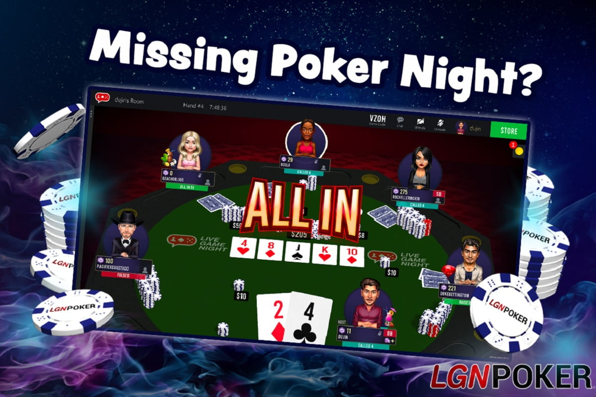 Live Game Night Poker invites you to play on Zoom.