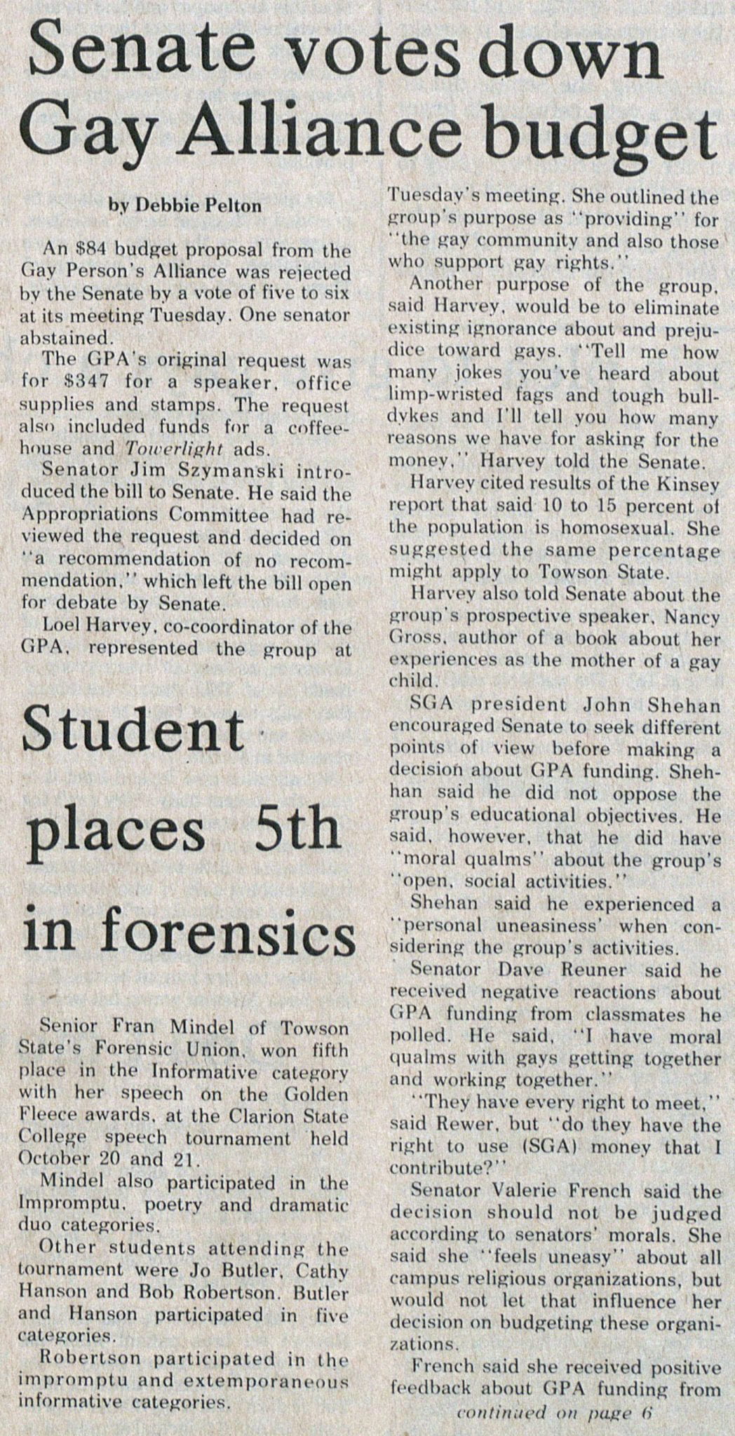 November 10, 1978 Towerlight article