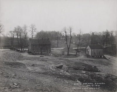 Photograph of construction around Six Mile House. We surmise it stood about where 7800 York Road is today. 