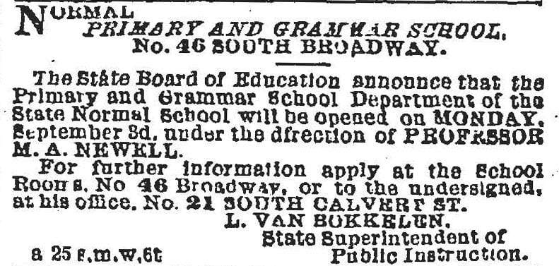 September 1866 advertisement about opening of Model School.