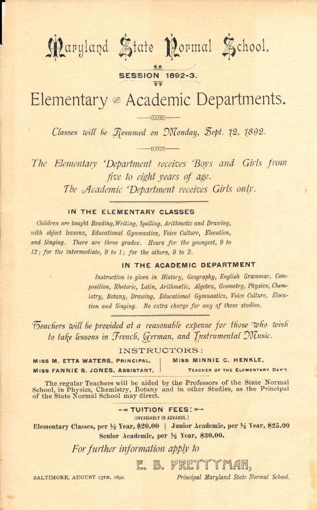 Curriculum from the 1892 catalog.