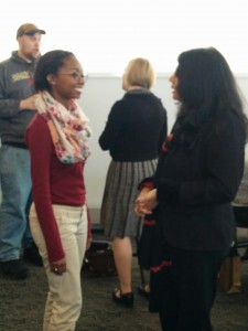 Kai speaks with Dr Rao after her presentation.